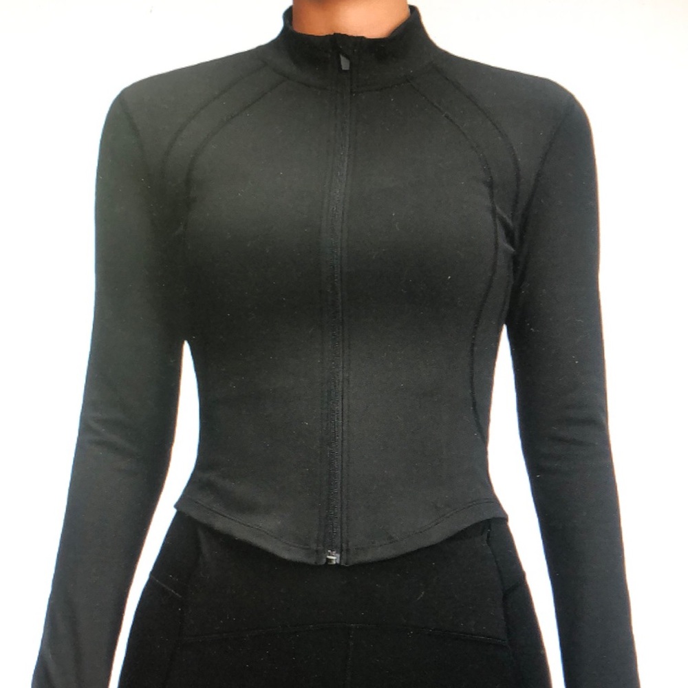 Black Zip-Front Long Sleeve Women's Top